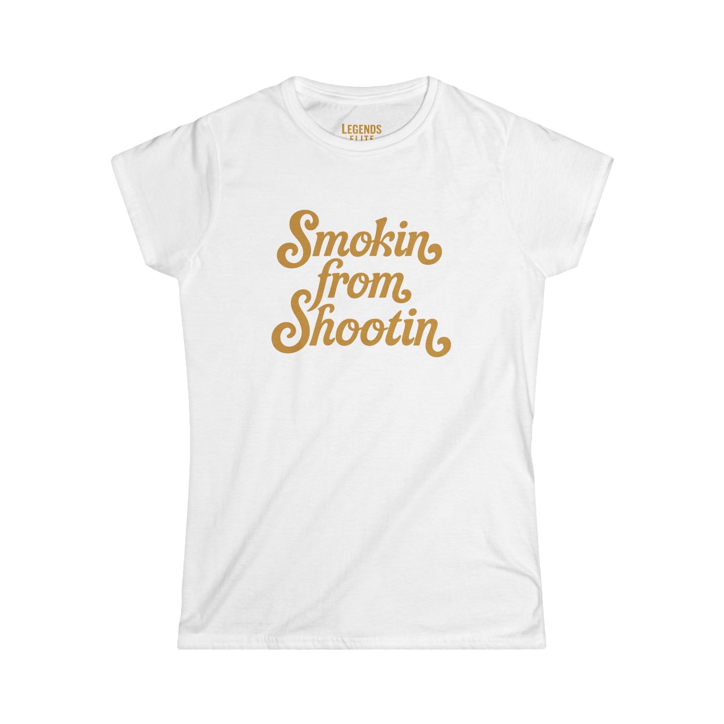 Smokin from Shootin- Women's Softstyle Tee - Gold Logo