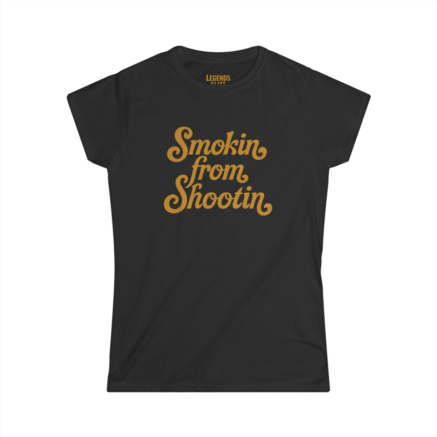 Smokin from Shootin- Women's Softstyle Tee - Gold Logo