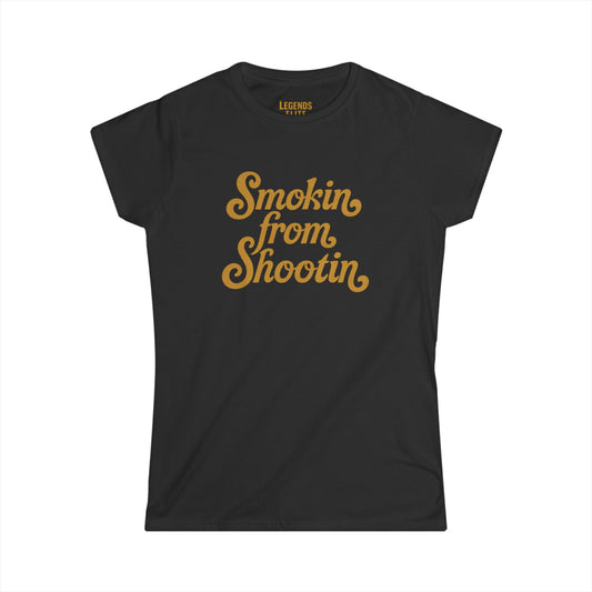Smokin from Shootin- Women's Softstyle Tee - Gold Logo