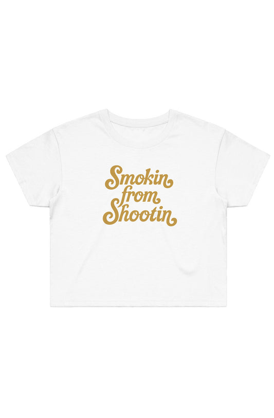 Smokin from Shootin - Women's Baby Tee - Gold Logo