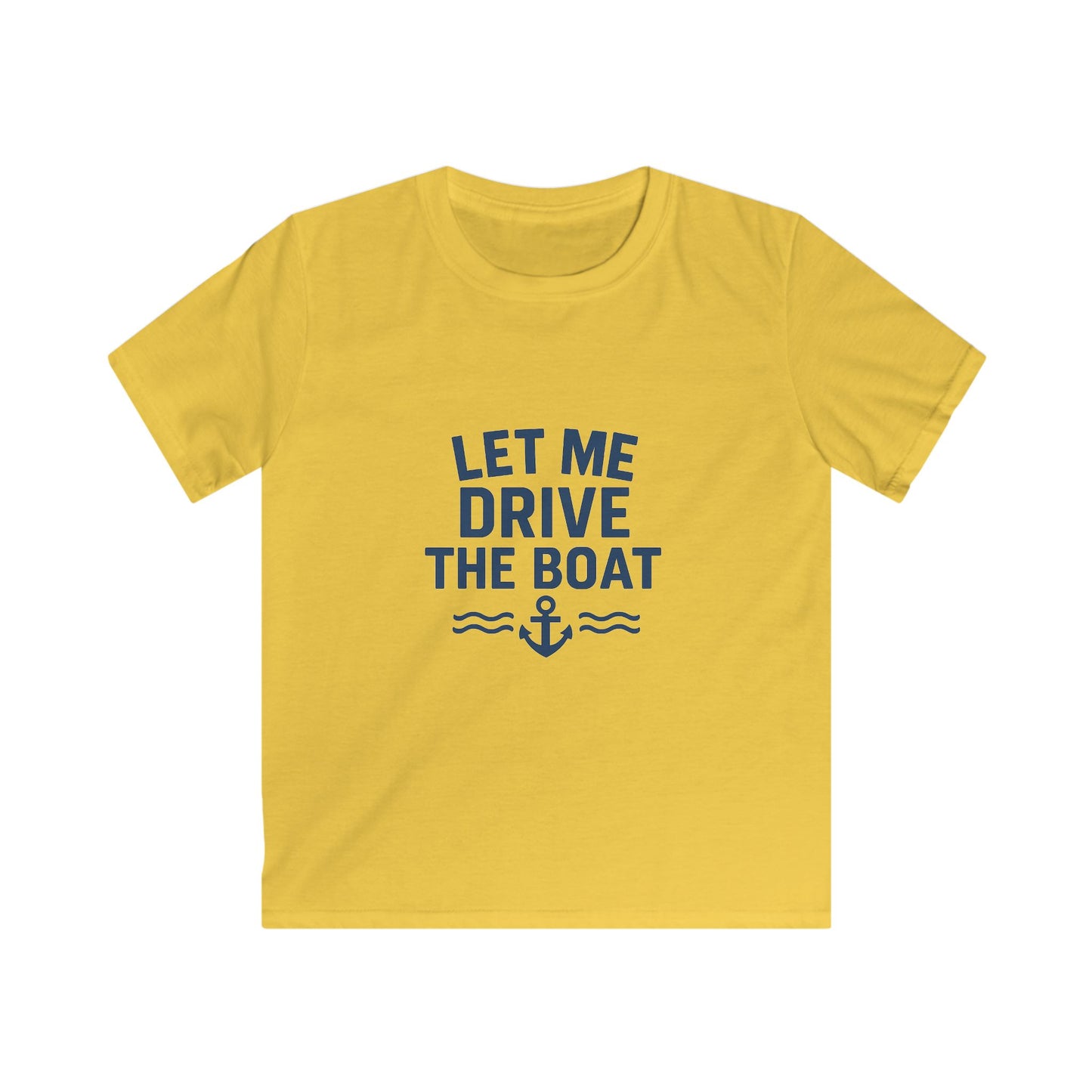 Youth Softstyle Tee - Let Me Drive the Boat - Navy Logo