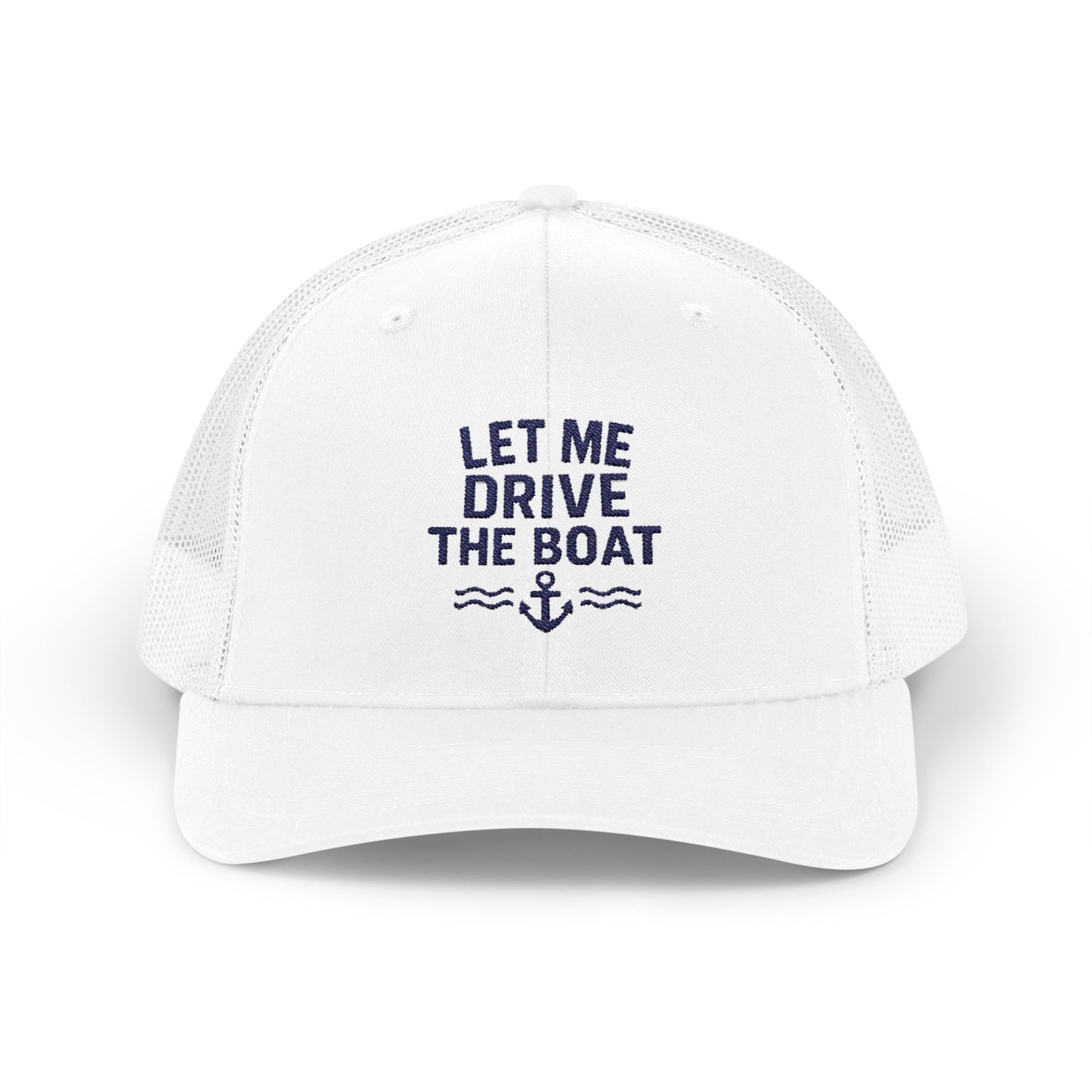 Snapback Trucker Cap - Let Me Drive the Boat - Navy Logo
