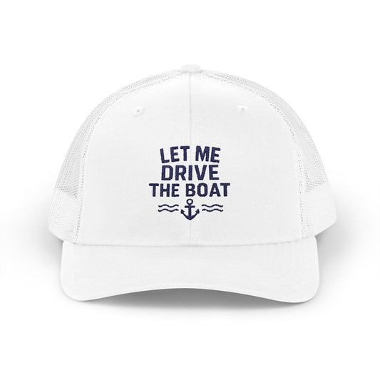 Snapback Trucker Cap - Let Me Drive the Boat - Navy Logo